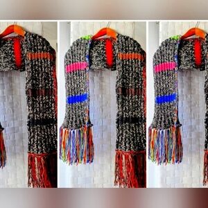 NWT Cashmere Blend Reversible Hand Knitted Striped Super Long Maxi Scarf